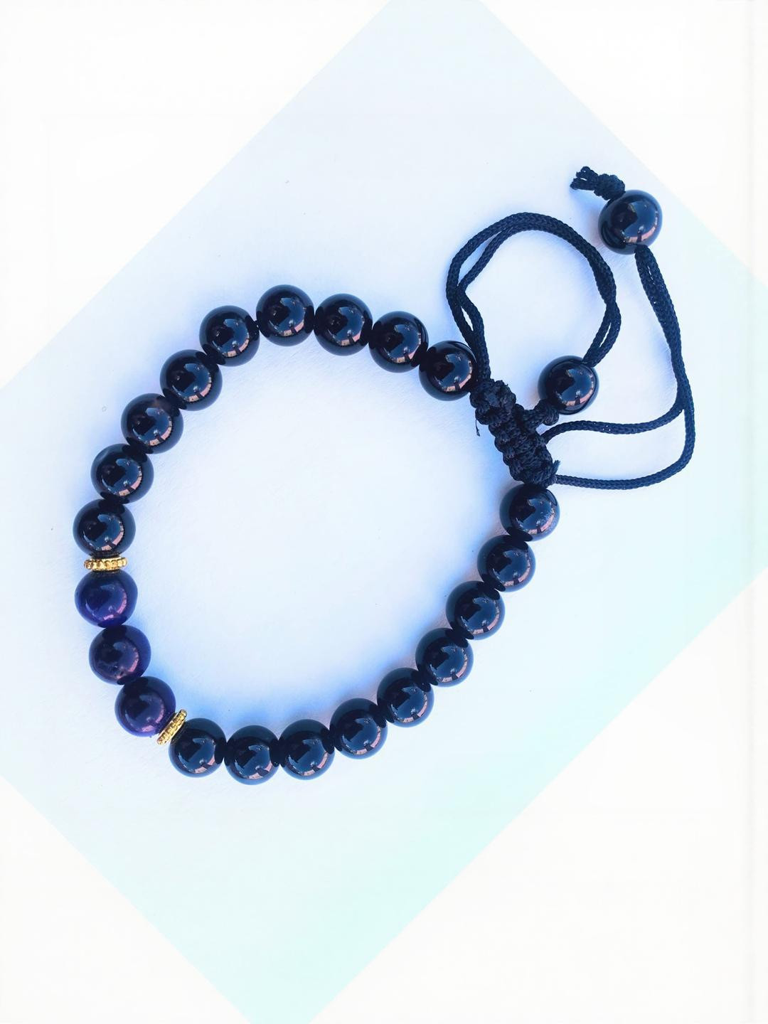 Apnisanskriti Unisex Black Onyx Shine Blue Tiger Eye Stone Bracelet