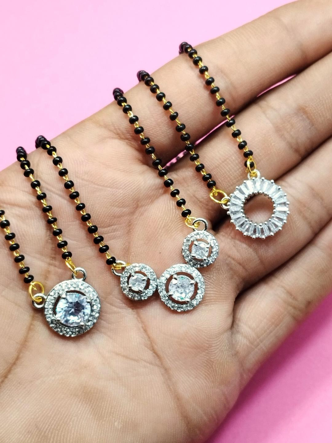 DIVYANSHI COLLECTION Set Of 3 Silver Plated Ad Brass Mangalsutra