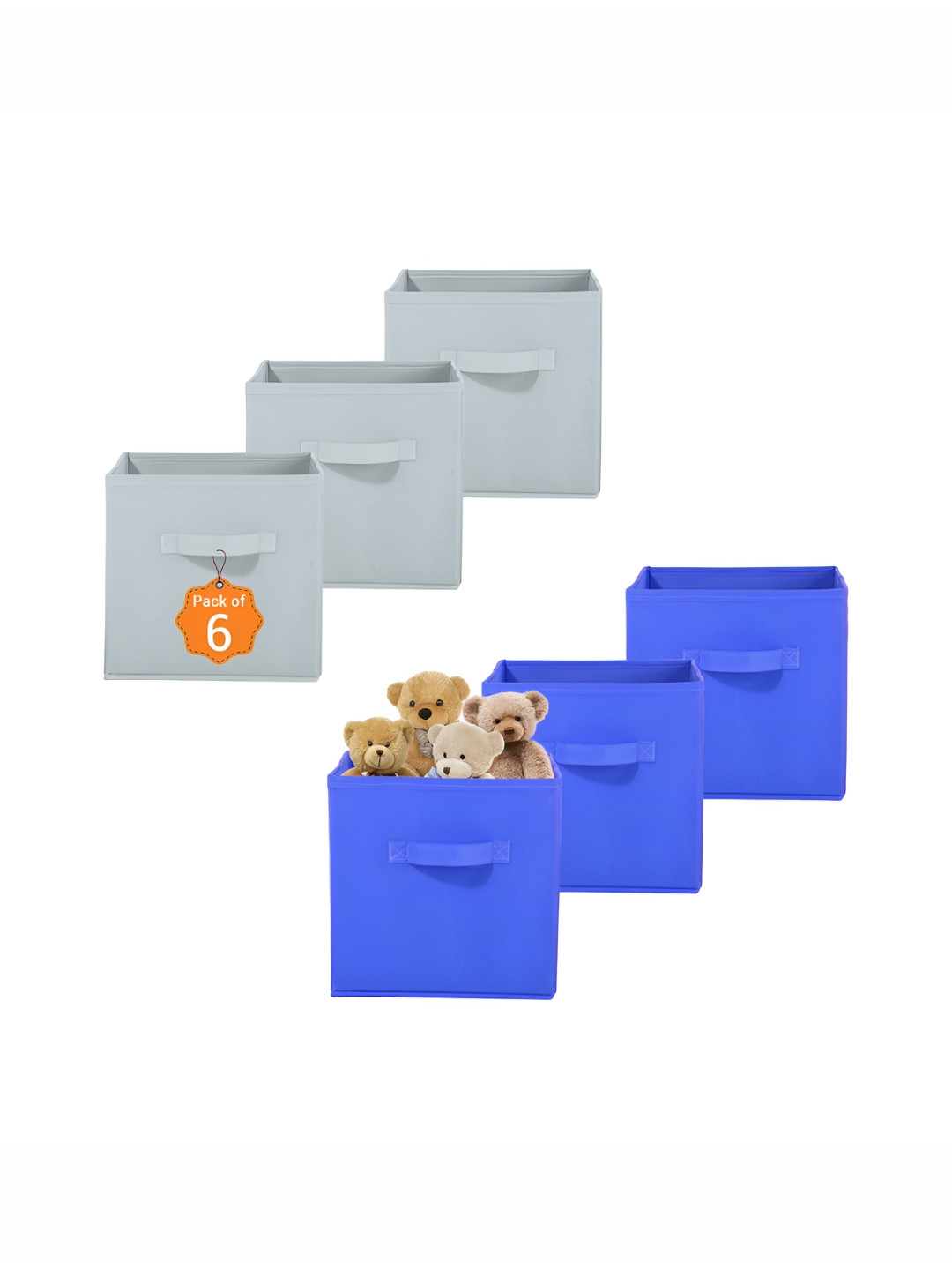 Aura 6 Pcs Blue & Grey Non-Woven Wardrobe Cloth Organiser Folding Storage Box