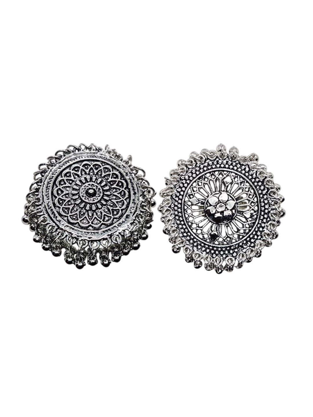 FURE Set Of 2 Rhodium-Plated Ghungroo Beaded Adjustable Finger Ring