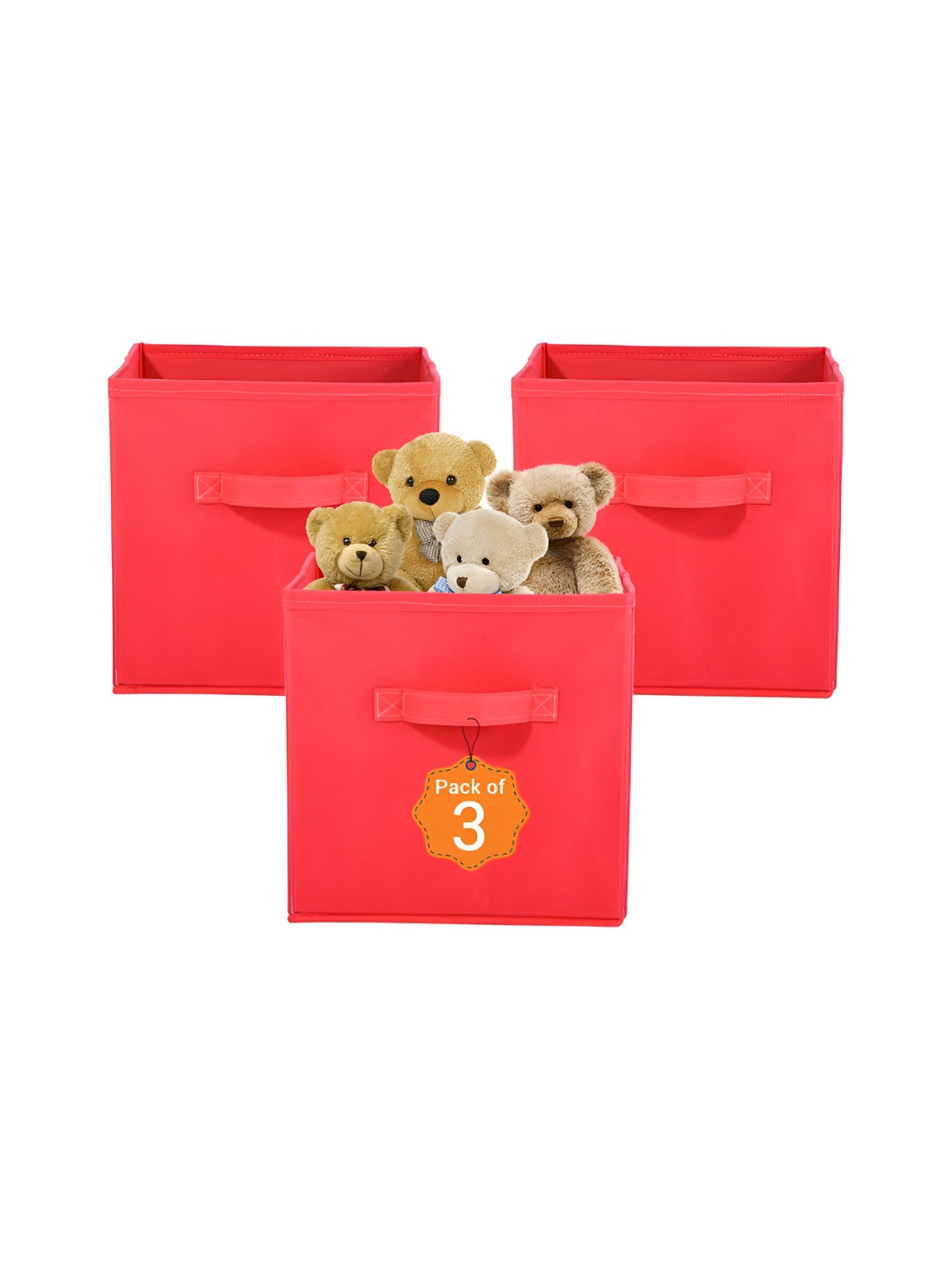 Aura Red 3 Pcs Non-Woven Wardrobe Cloth Organiser Storage Box