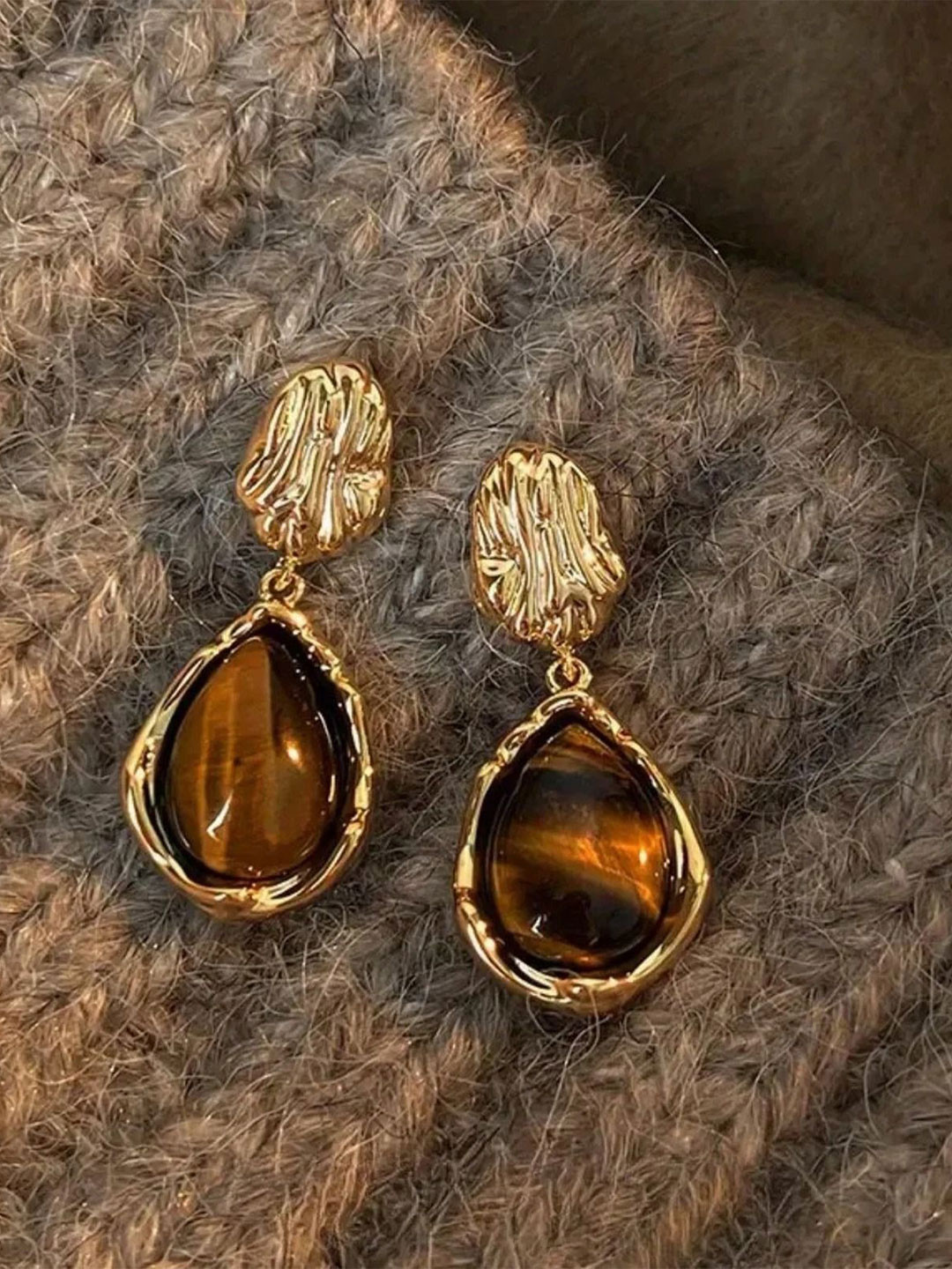 AGARWALPRODUCT Gold-Plated Faux Stone Studded Dangle Teardrop Earrings
