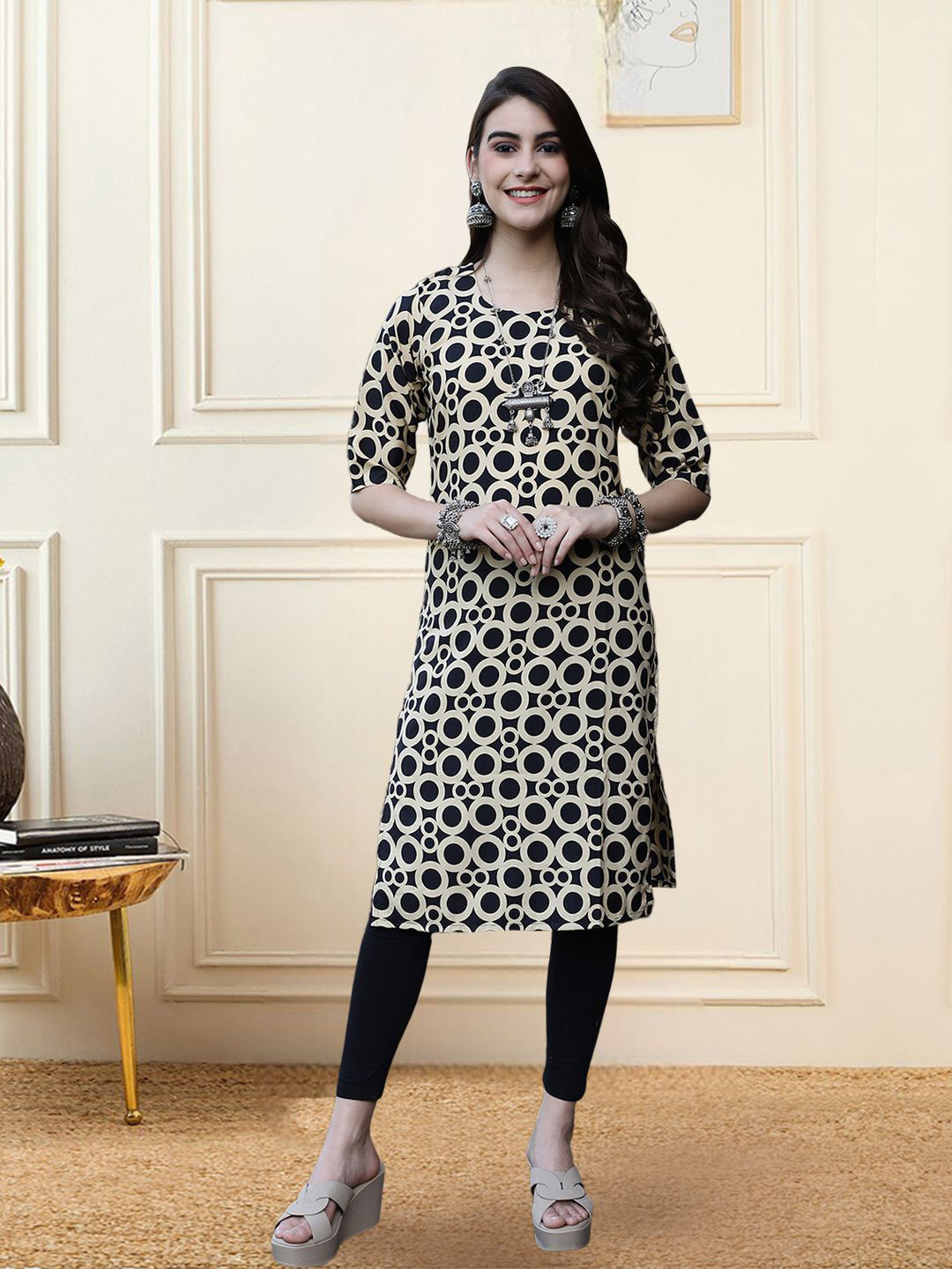 HERE&NOW Women Polka Dota Printed Crepe Kurta