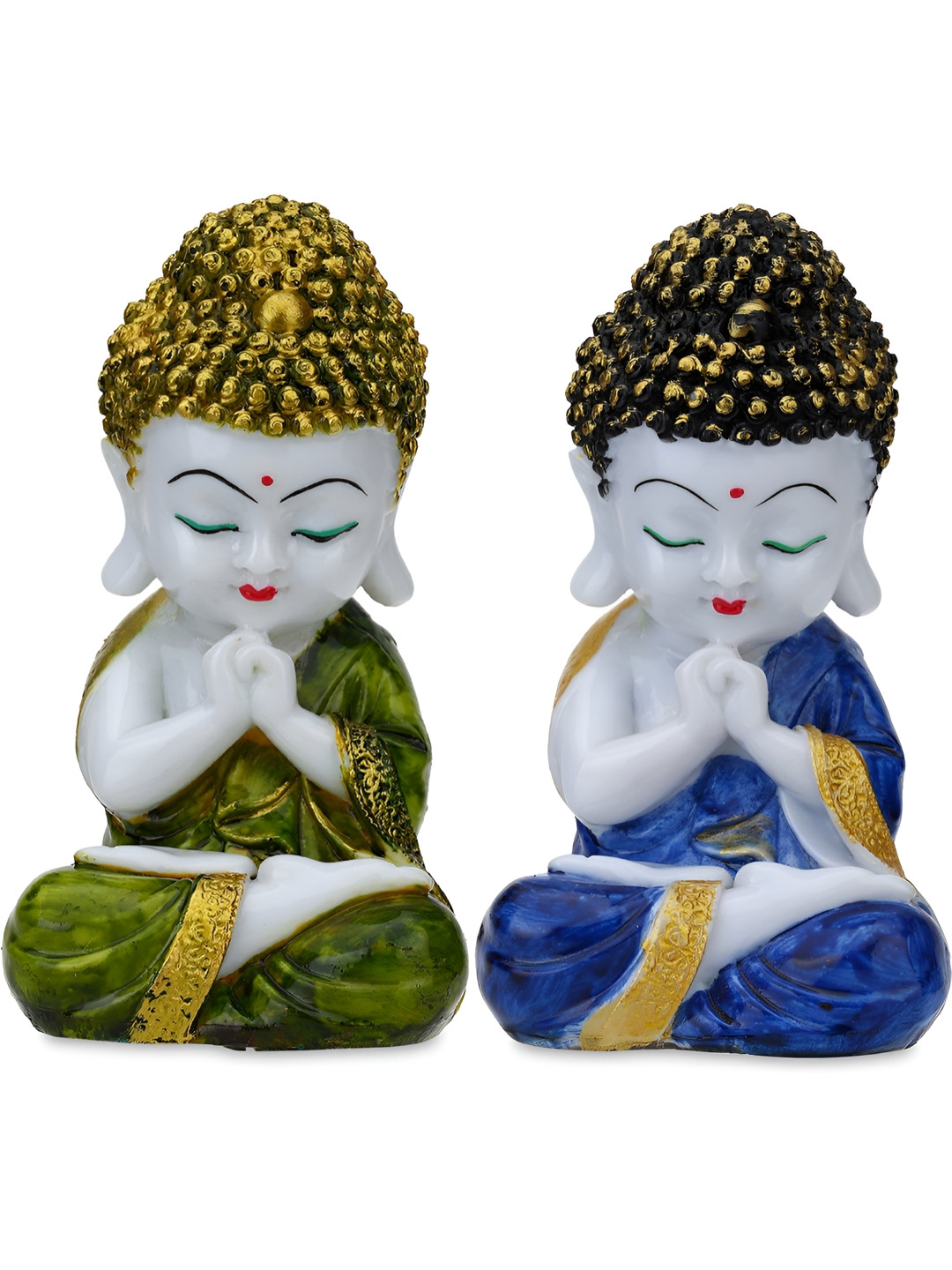Aura Blue Marble Glossy Living Room Set of 2 Small Showpieces - 7.9 Inches