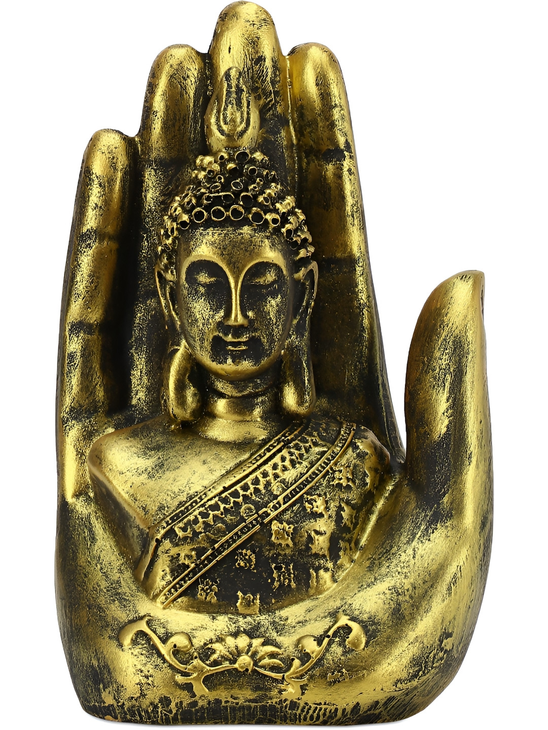 Aura Antique Hand Buddha Copper Polyresin Natural Living Room Small Showpiece - 6.7 Inches