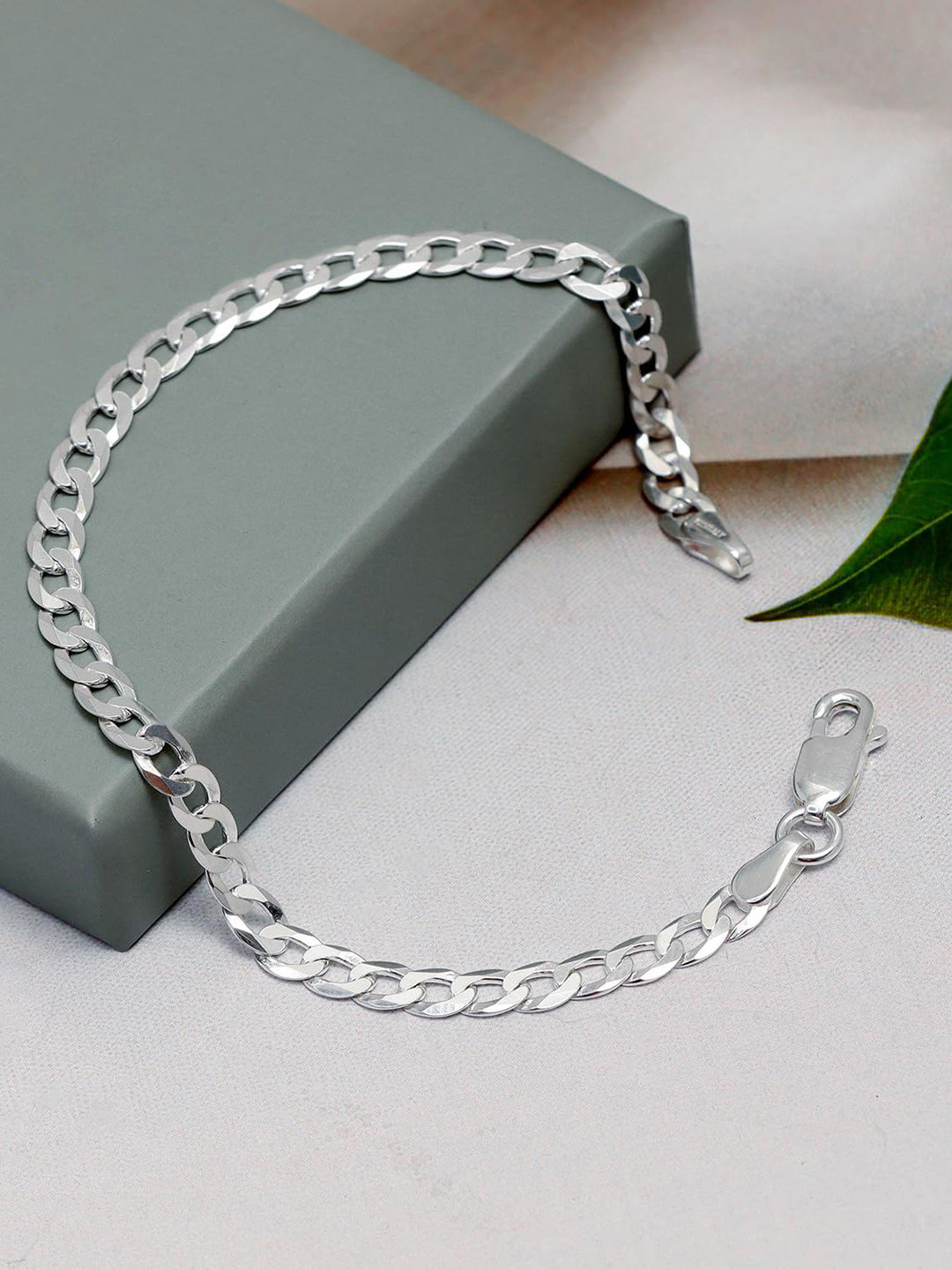 LeCalla Unisex Sterling Silver Handcrafted Silver-Plated Link Bracelet
