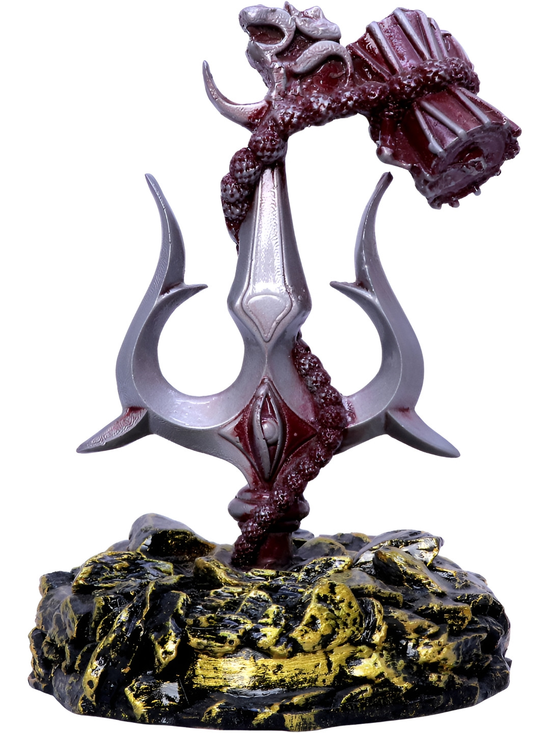 Aura Trishul Silver Polyresin Glossy Living Room Small Showpiece - 6.7 Inches