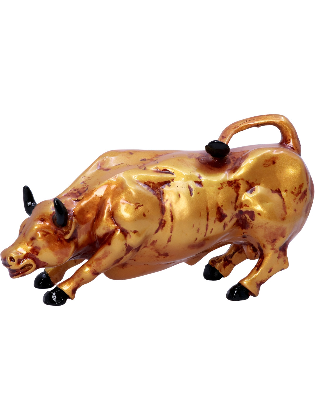 Aura Bull Gold Polyresin Matte Home Office Small Showpiece - 3.9 Inches