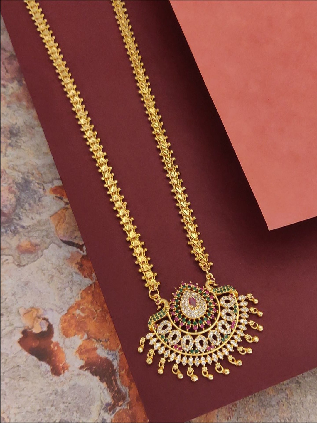Princy Enterprise Brass Gold-Plated Stone Studded Necklace