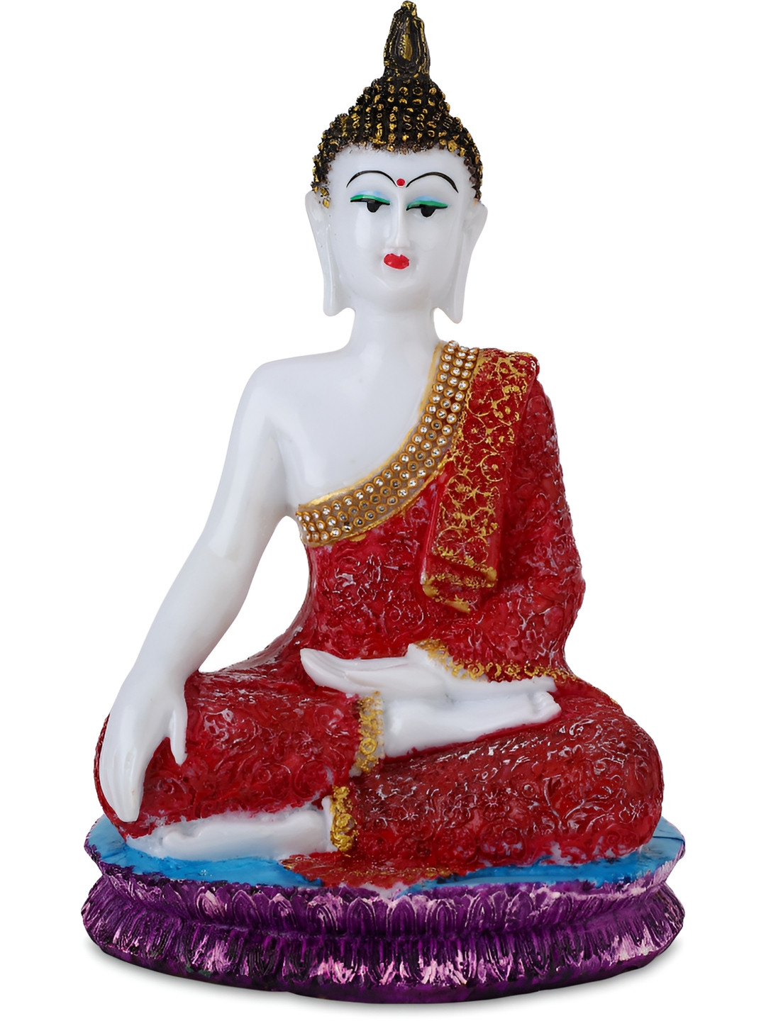 Aura Hand Down Buddha White Marble Glossy Living Room Small Showpiece - 9.8 Inches