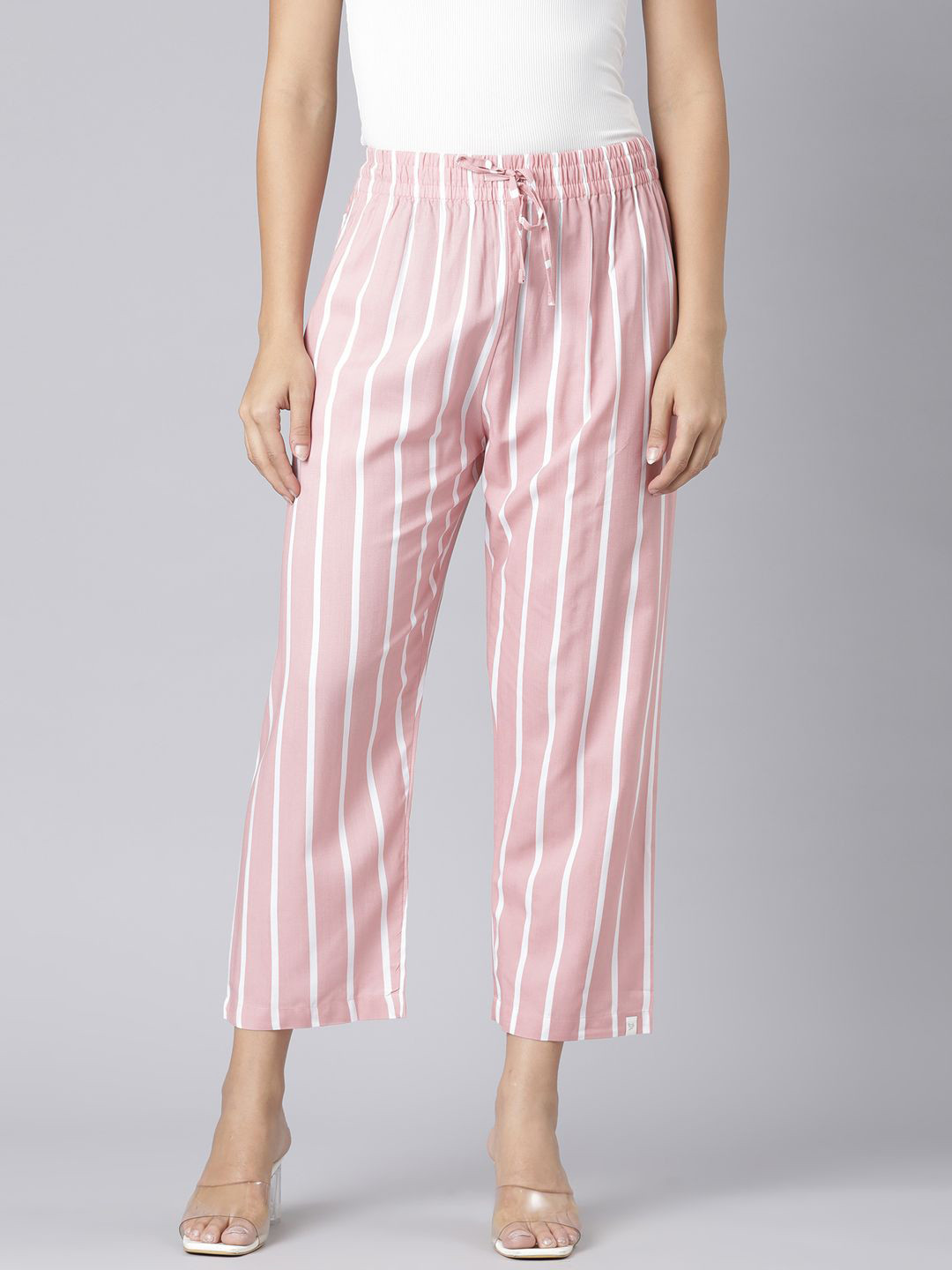 TWIN BIRDS Women High-Rise Striped Cropped Palazzo Pants