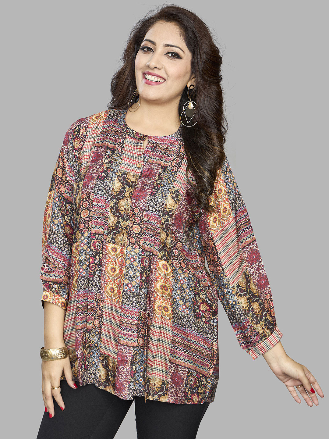 FANTASIA Printed Mandarin Collar Tunic