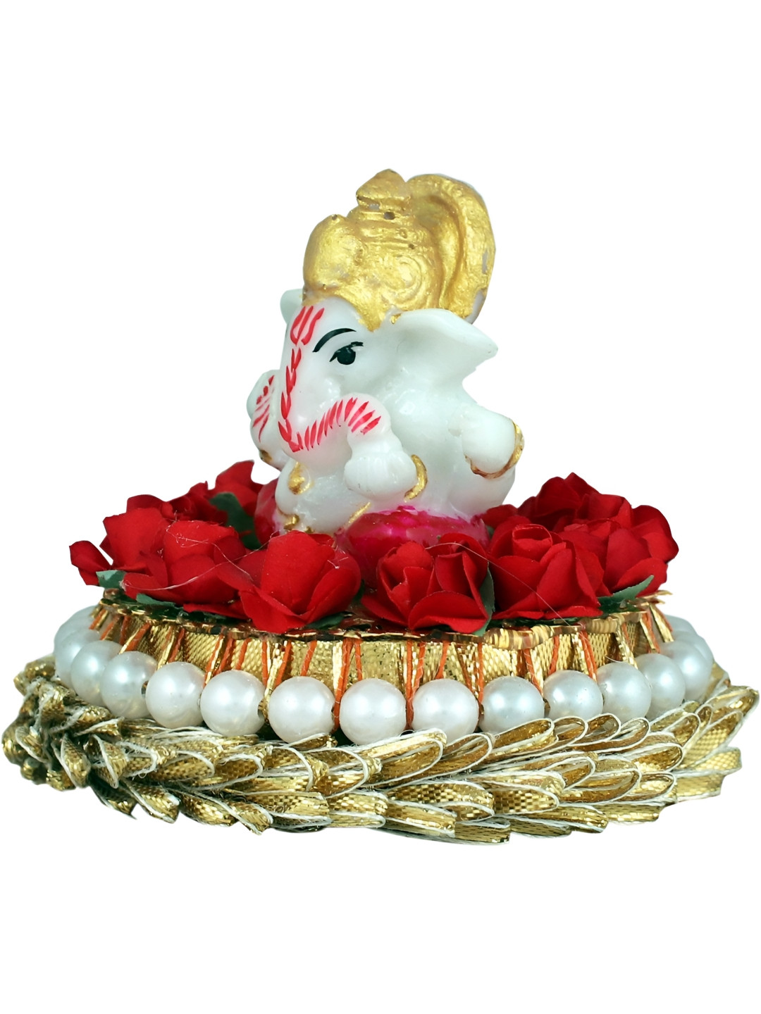 Aura Mini Ganesh Gulab Seat White Marble Glossy Living Room Small Showpiece - 2.4 Inches