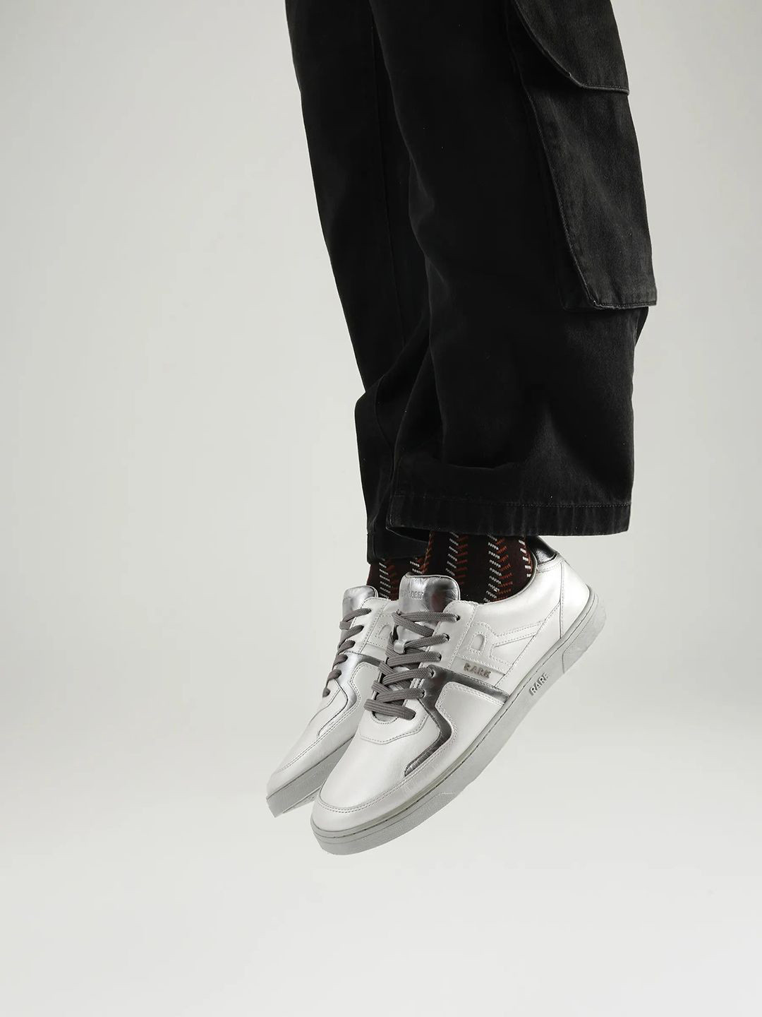 RARE RABBIT PEGASUS Men Primary Silver Textured Leather Sneakers