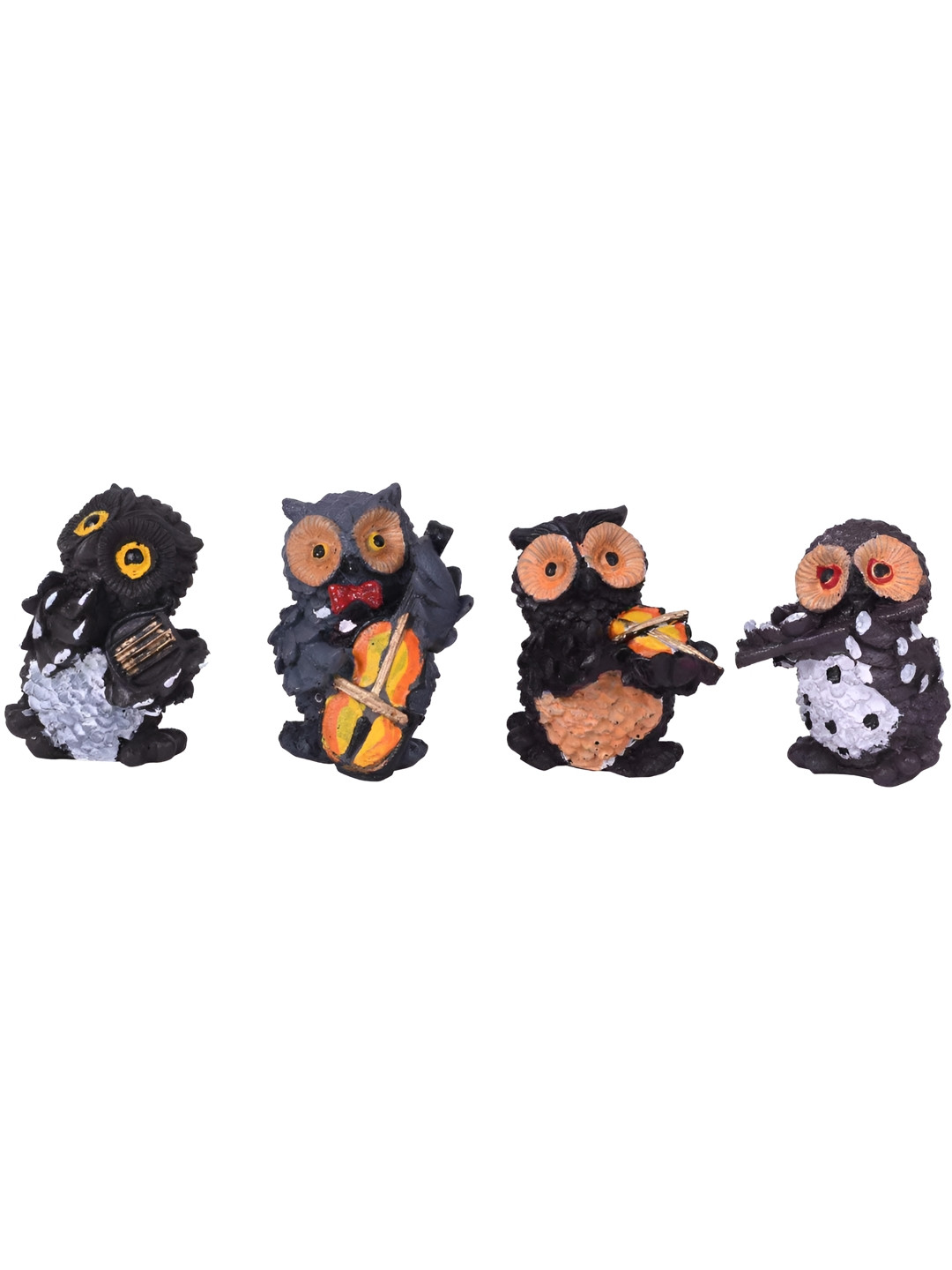 Aura Owl Set Black Polyresin Matte Home Office Set of 4 Small Showpieces -