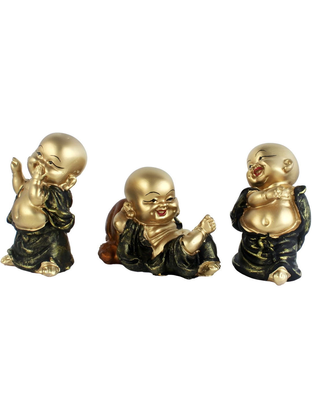 Aura Mini Baby Monk Gold Marble Metallic Living Room Set of 3 Small Showpieces -