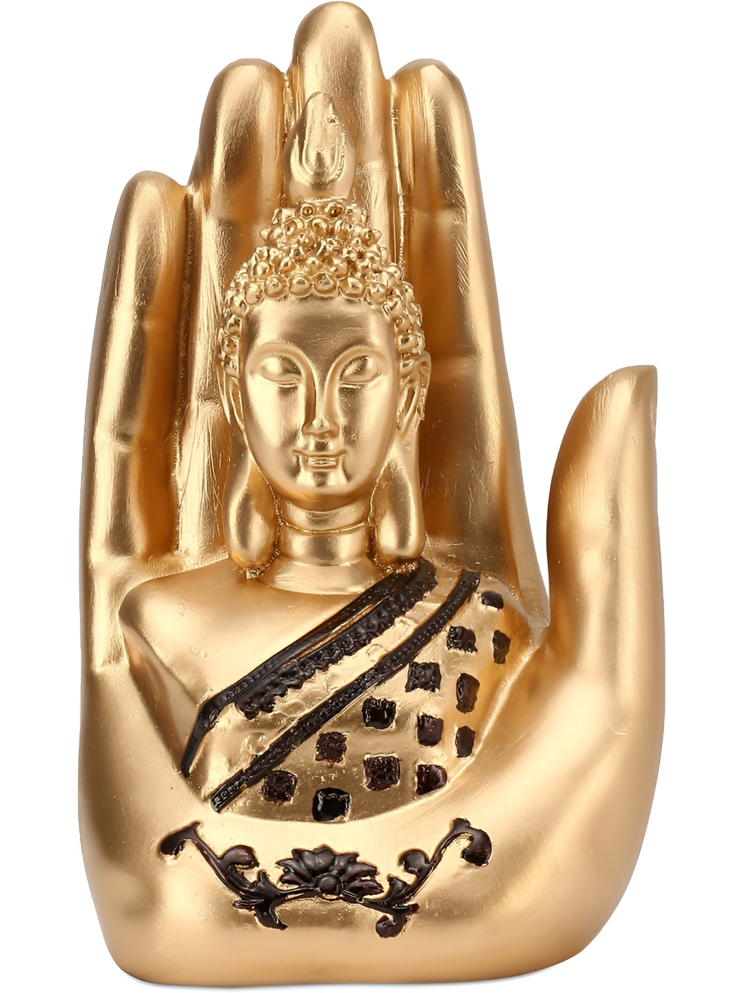Aura Buddha Hand Gold Polyresin Glossy Home Office Small Showpiece - 7.1 Inches