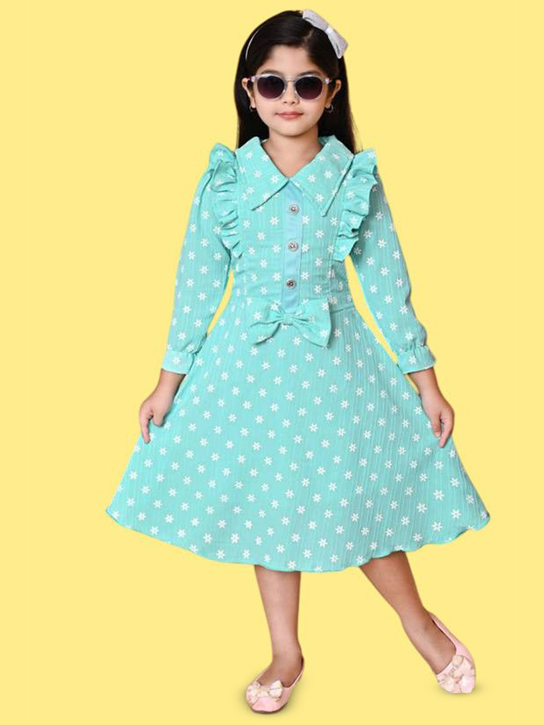 FASSY Girls Polka Dot Print A-Line Midi Dress