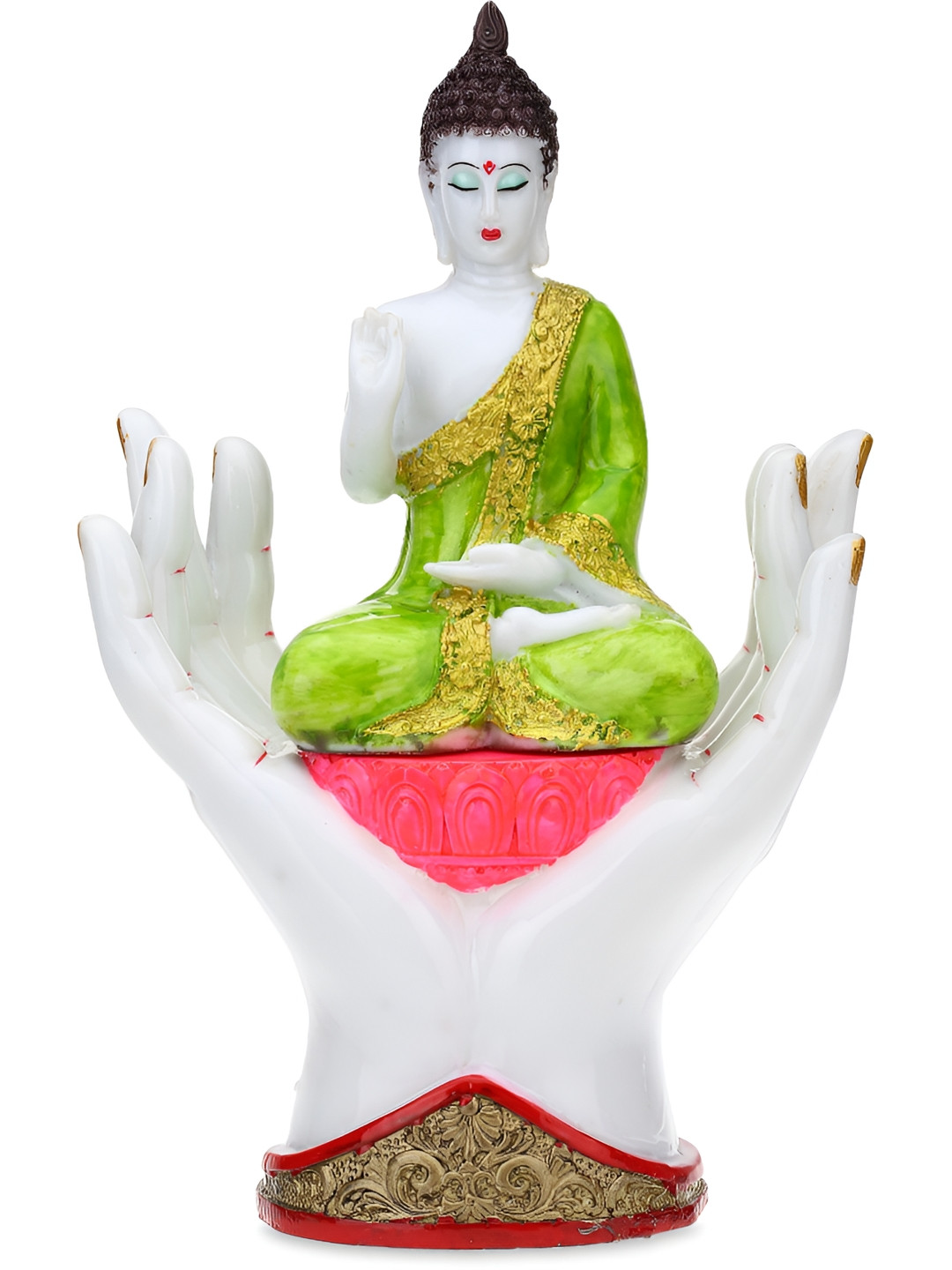 Aura Buddha Hand White Marble Matte Living Room Small Showpiece - 11 Inches