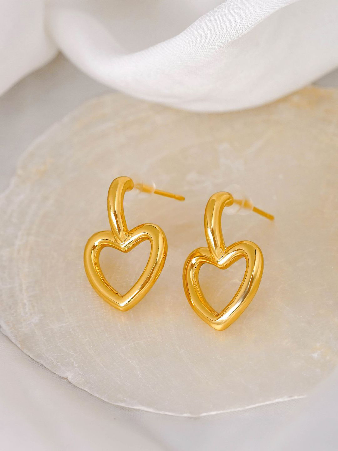 SWASHAA Titus 18KT Gold Plated Stainless Steel Heart Shaped Studs