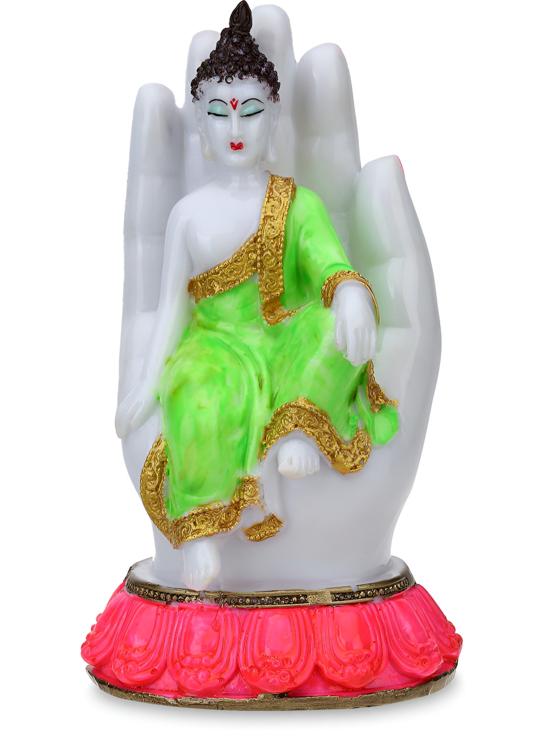 Aura Buddha Hand White Marble Glossy Home Office Lights Small Showpiece - 11 Inches