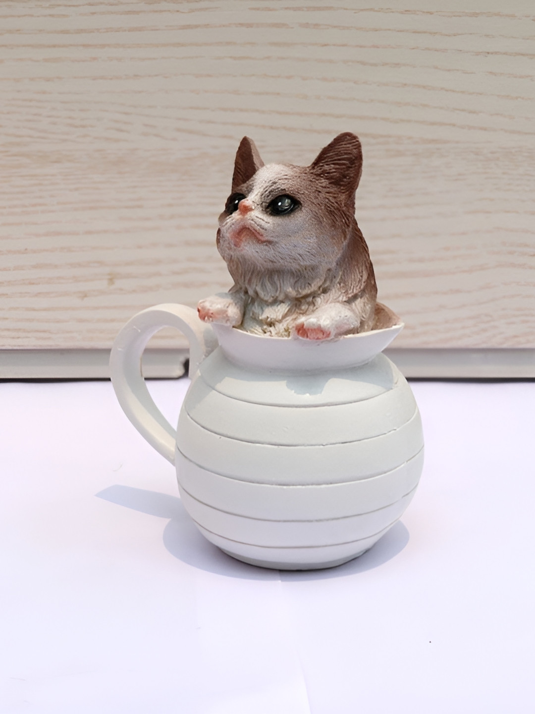 Aura Jug in Kitti White Polyresin Glossy Living Room Set of 2 Small Showpieces - 4.3 Inches