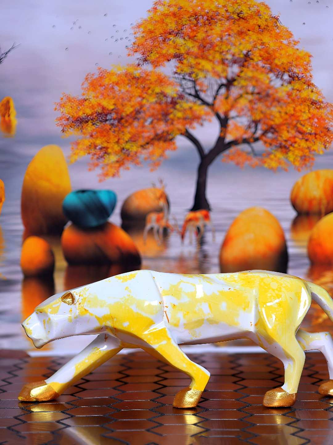 Aura Shanding Jaguar White Polyresin Matte Living Room Small Showpiece - 3 Inches