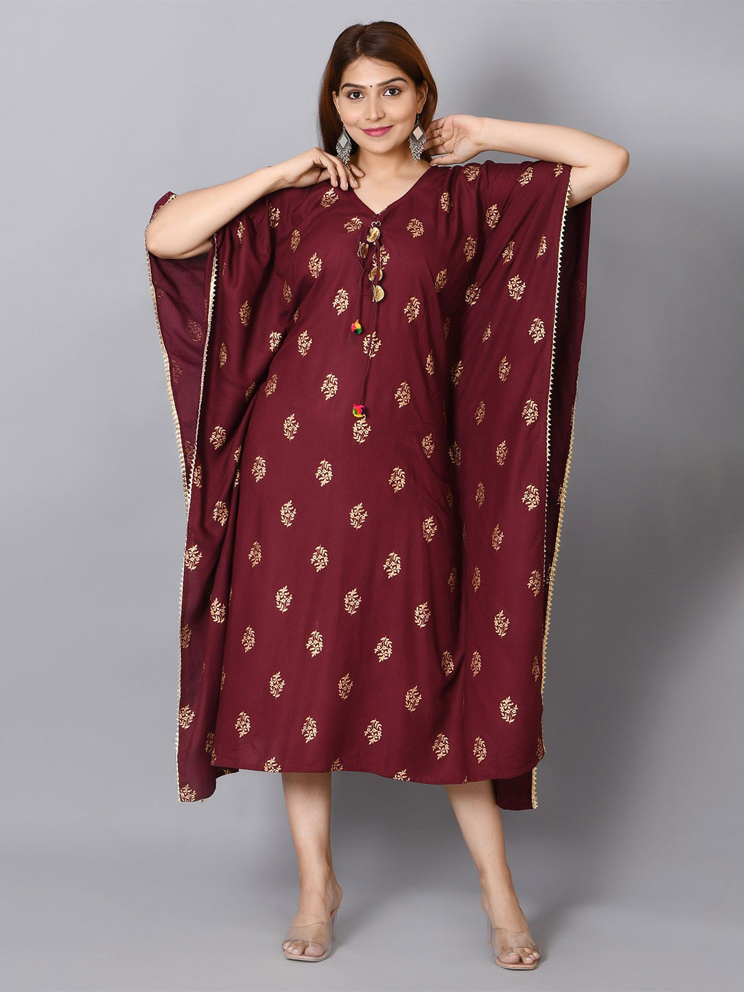 Billion Floral Printed Long Flowing Sleeves Ankle Length Kaftan Dress
