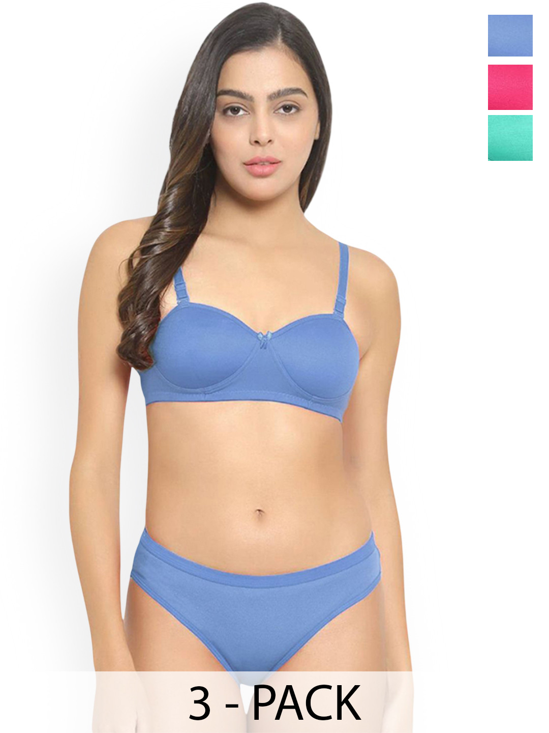 PIBU Pack Of 3 Cotton Lingerie Set H_Demi-Set_L-B,G,P