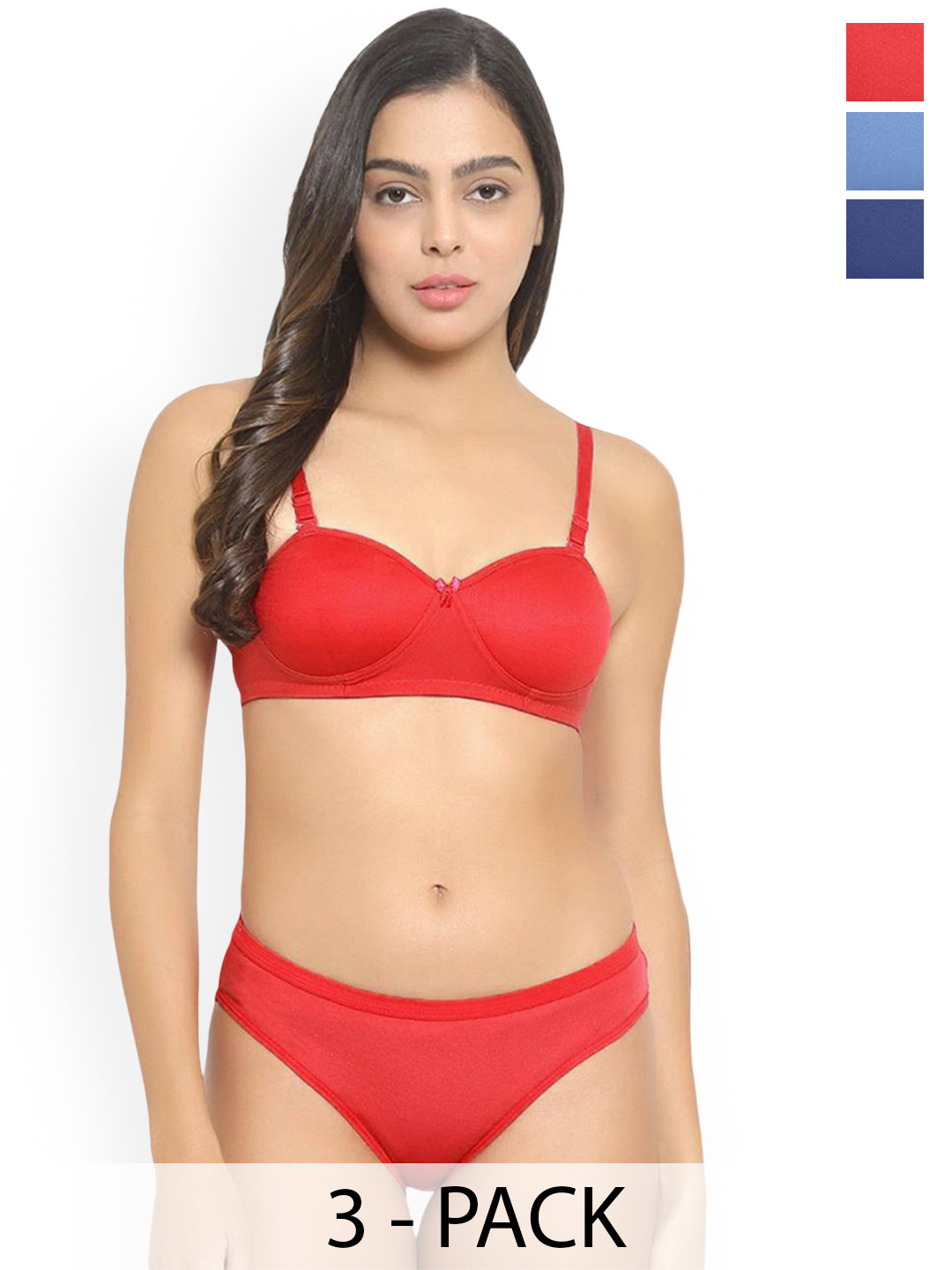 PIBU Pack Of 3 Cotton Lingerie Set H_Demi-Set_R,B,L-B