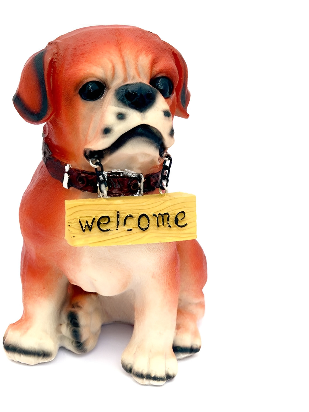 Aura Welcome Dog Red Polyresin Glossy Living Room Small Showpiece - 7.5 Inches