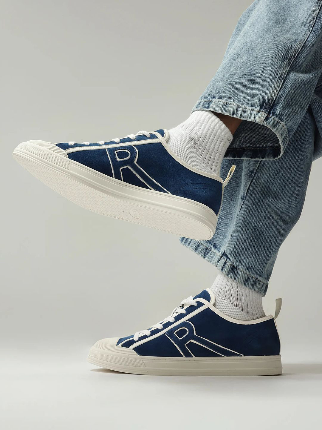 RARE RABBIT Sauron Men Blue Suede Sneakers