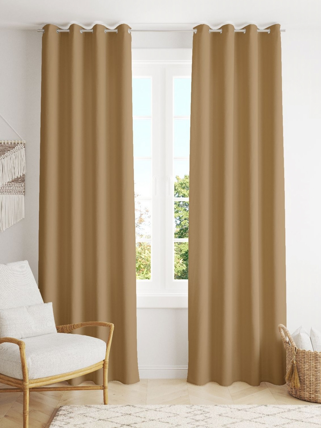 Parda Online Beige Black Pack of 2 Out Window Curtain