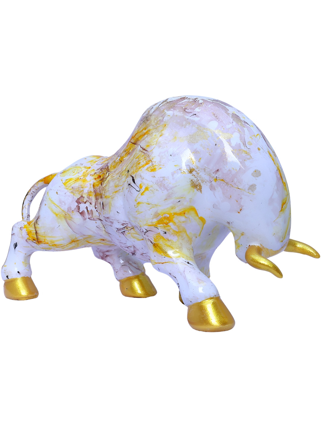 Aura Bull White Polyresin Matte Living Room Small Showpiece -