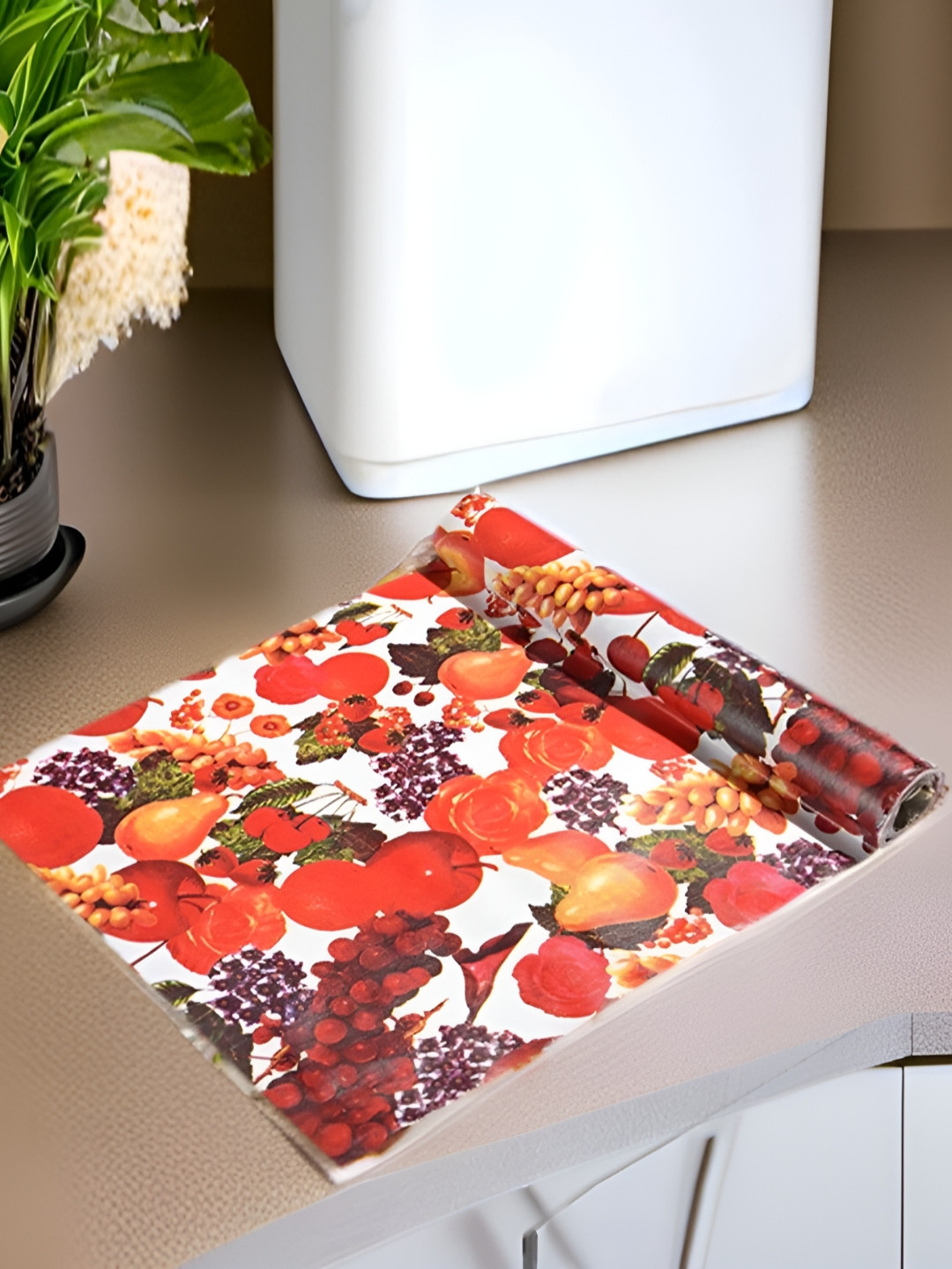 Aura White & Orange Colored Printed Water Resistant Anti-Slip Shelf Liner Organiser