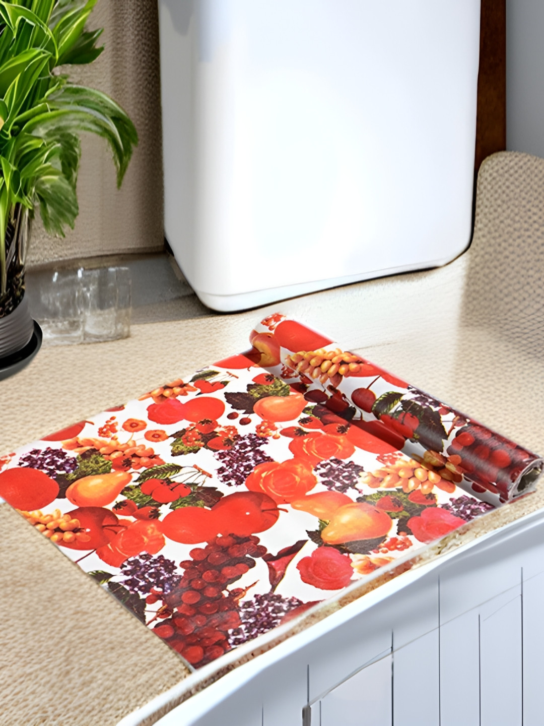 Aura White & Orange Colored Printed Water Resistant Anti-Slip Shelf Liner Organiser