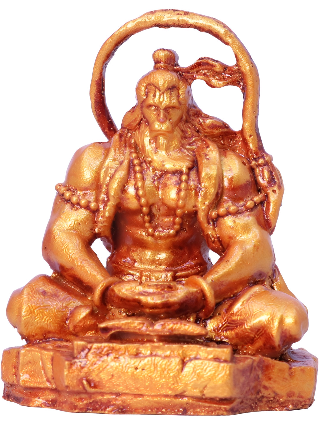 Aura Tapasya Hanuman Gold Polyresin Glossy Prayer Room Small Showpiece - 2.8 Inches