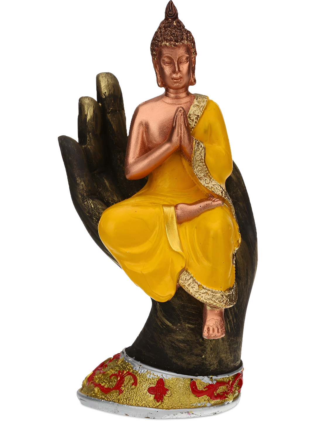 Aura Hand Buddha Copper Polyresin Glossy Living Room Medium Showpiece - 9.1 Inches