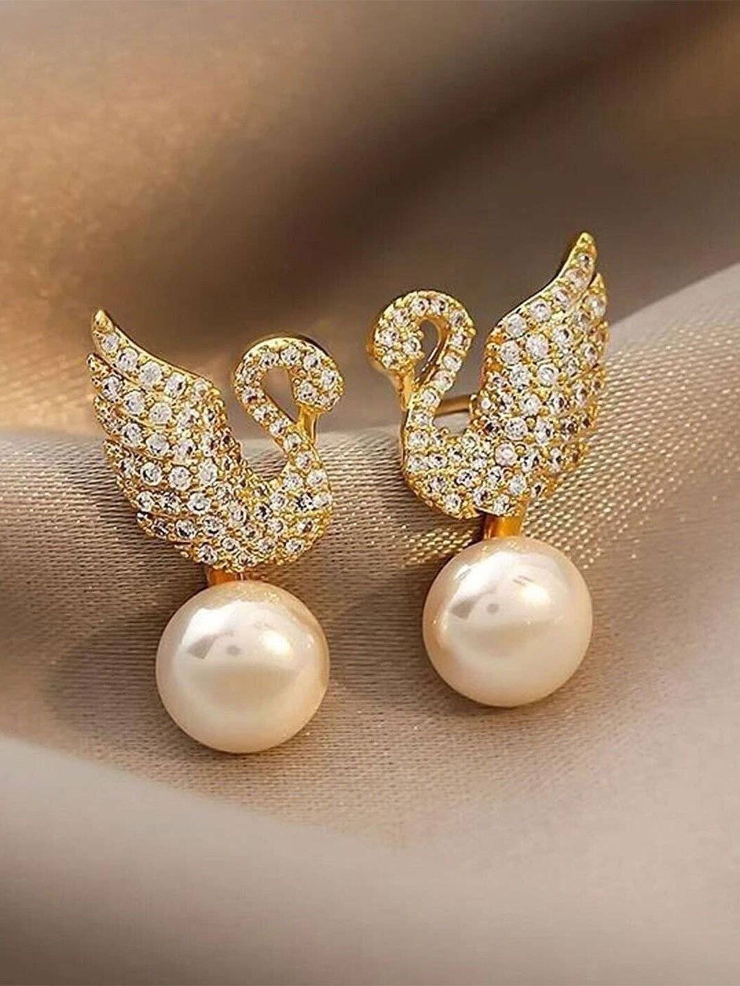 AGARWALPRODUCT Gold-Plated Artificial Studded And Perals Beaded Quirky Drop Earrings