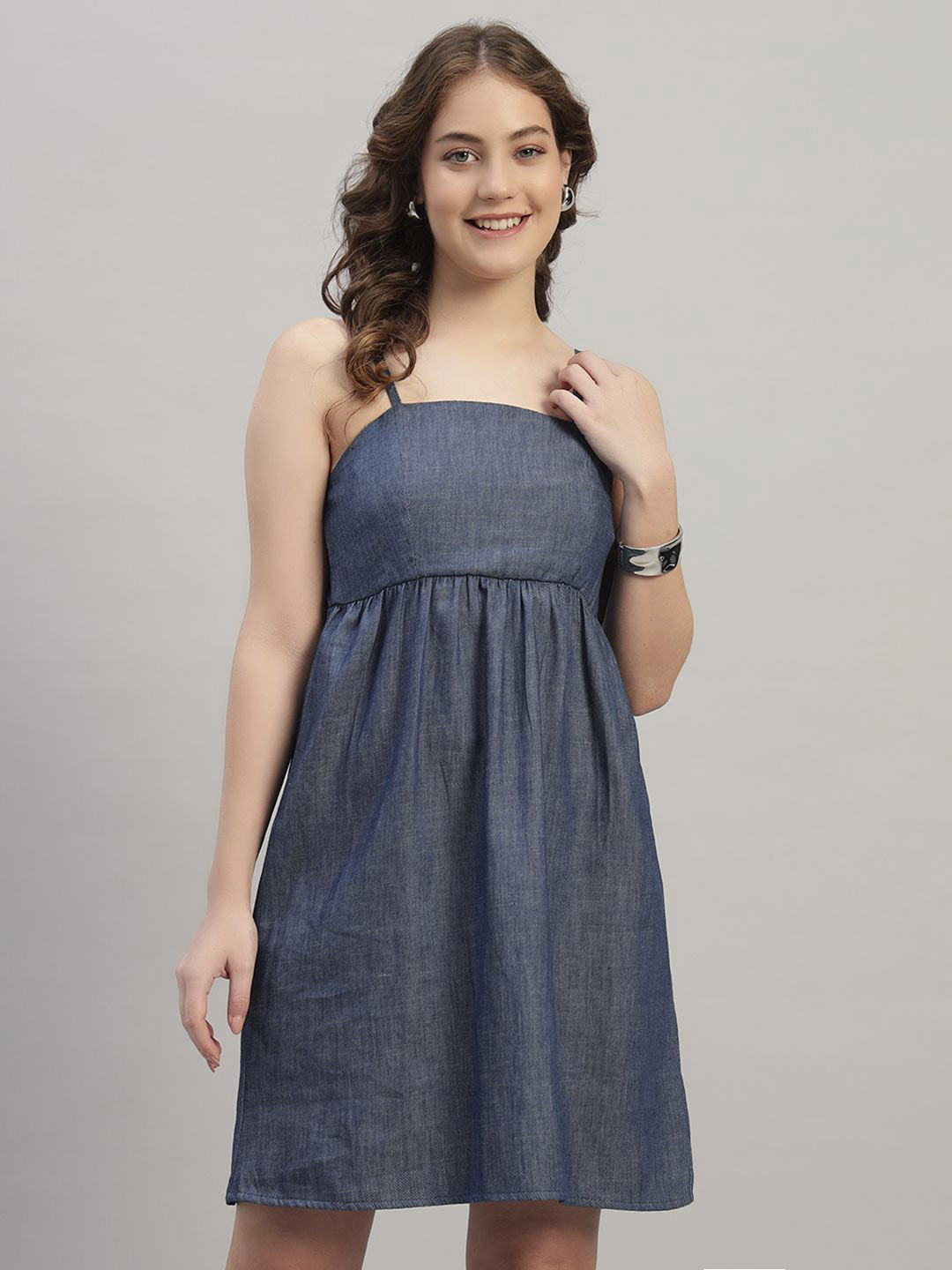 SHAHVEER CREATION Women Denim Shoulder Straps Fit & Flare Dress