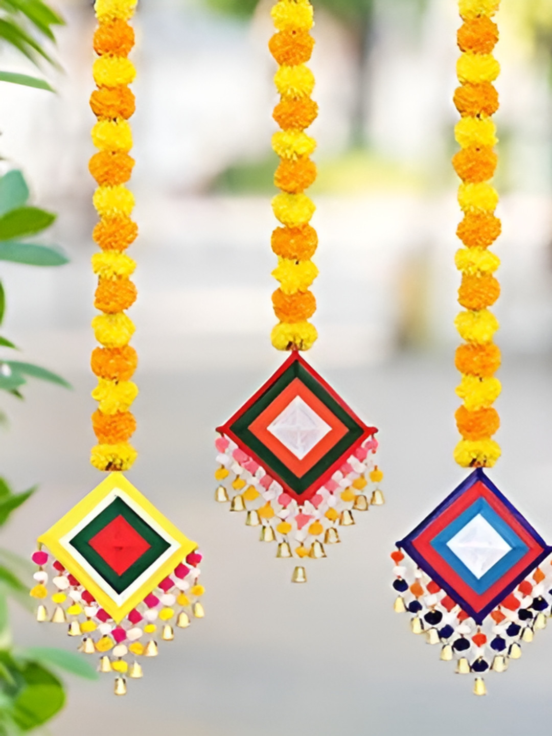 Sellplus KITE Toran Fabric Ethnic Motifs Hanging Hall 5Pcs Floral Wall Decor-44In