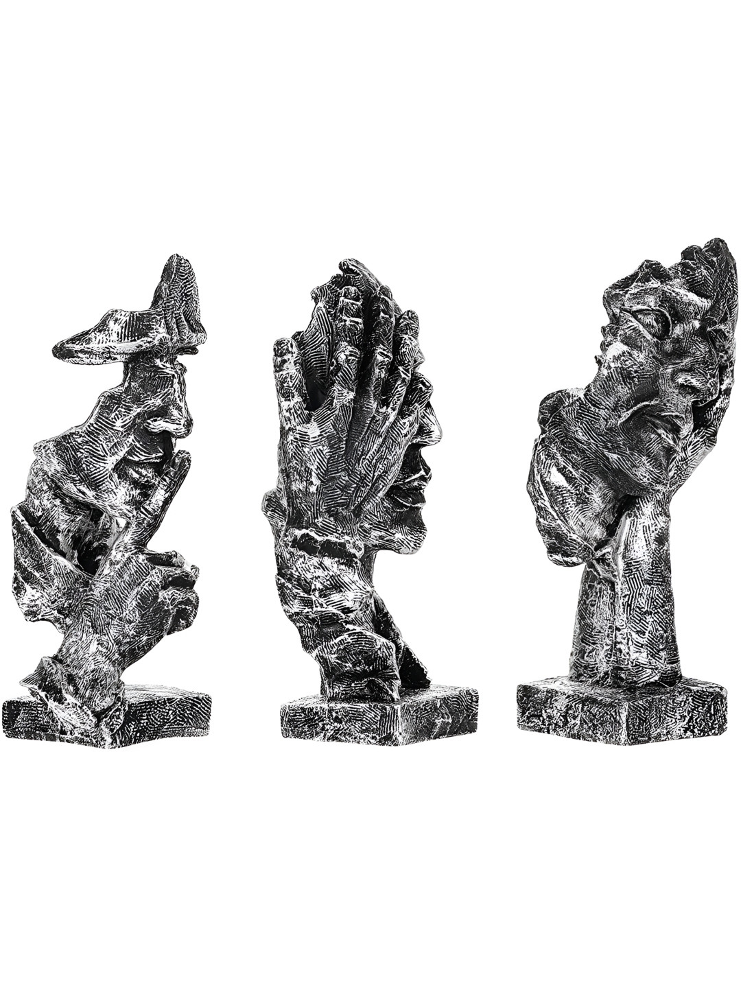 Aura Human Face Black Polyresin Glossy Living Room Set of 3 Small Showpieces - 6.3 Inches