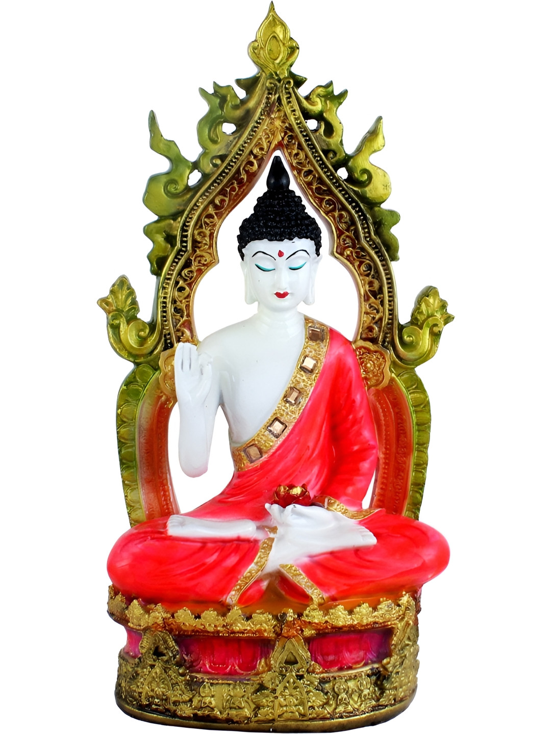 Aura Buddha with Tample Red Marble Glossy Living Room Small Showpiece -
