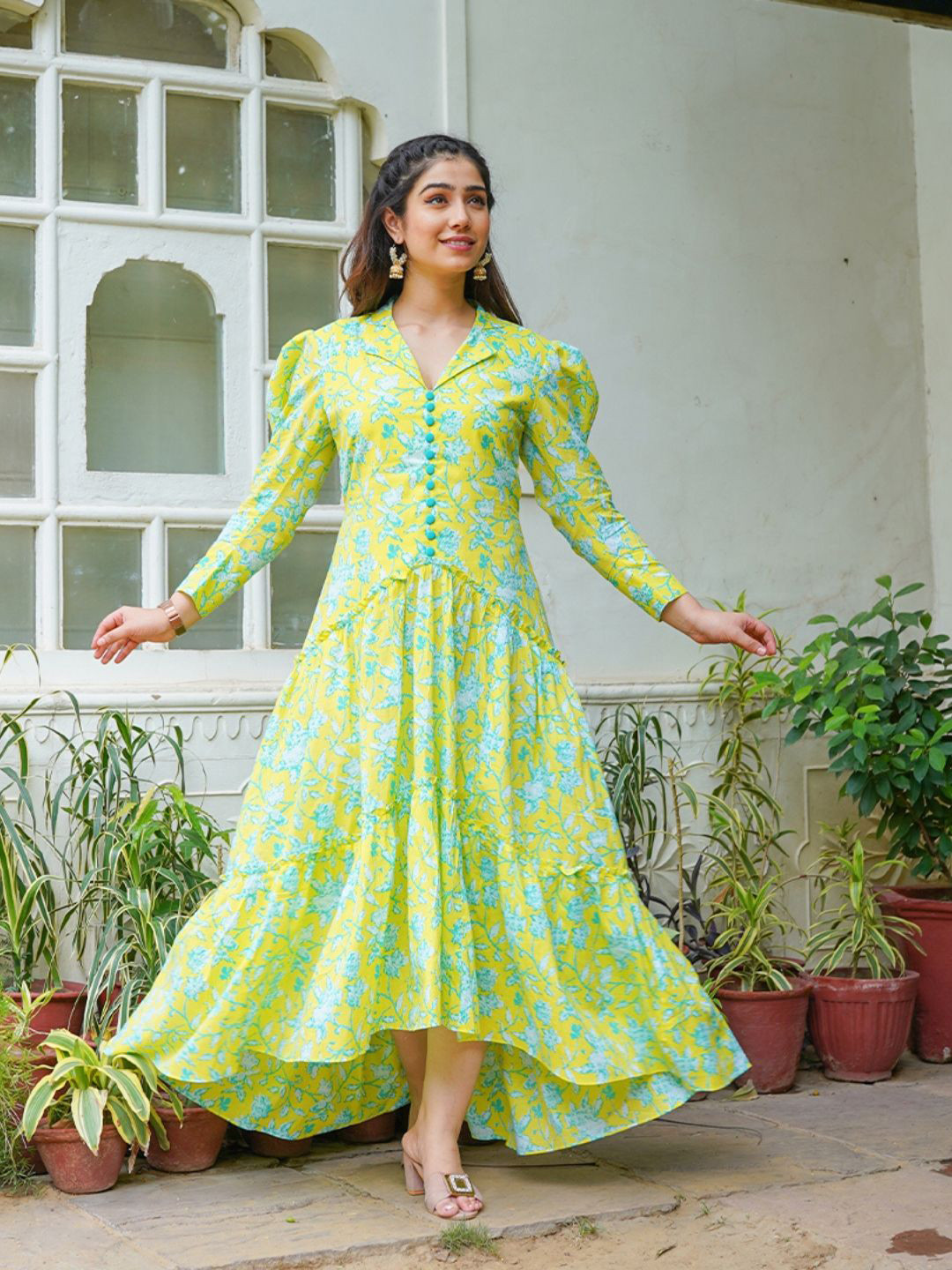 KAJODI Floral Printed Rubina Long Tiered Maxi Dress