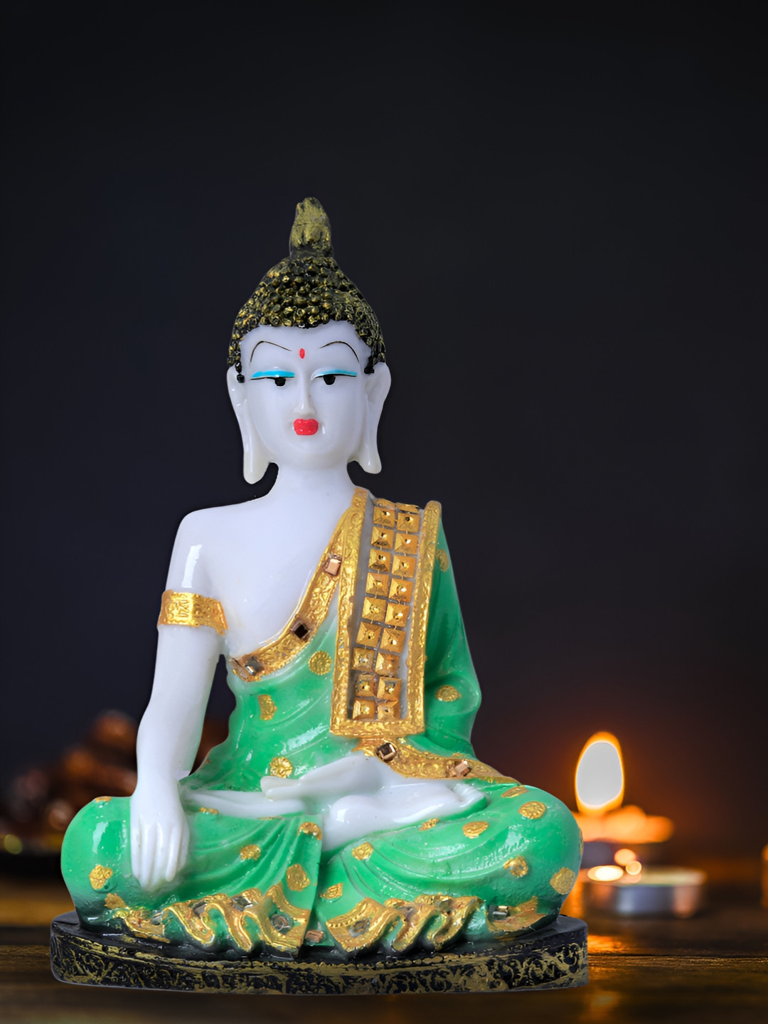 Aura Hand Down Buddha White Marble Glossy Living Room Small Showpiece - 9.8 Inches