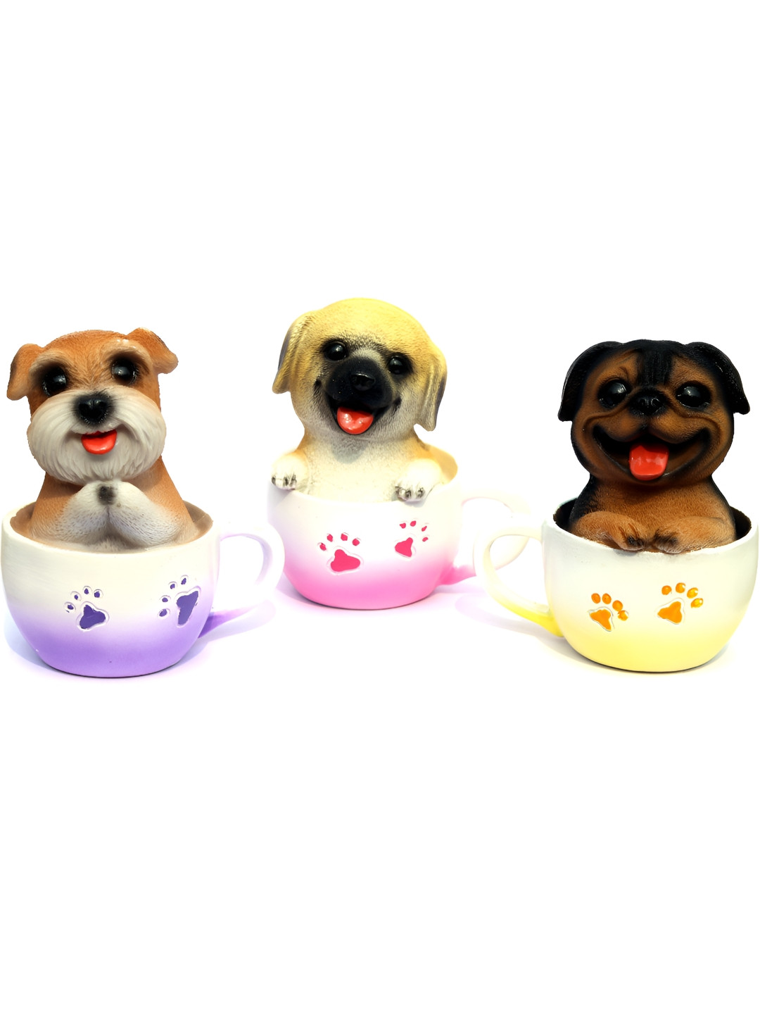 Aura Smile Puppy White Polyresin Matte Living Room Set of 3 Small Showpieces - 3.5 Inches