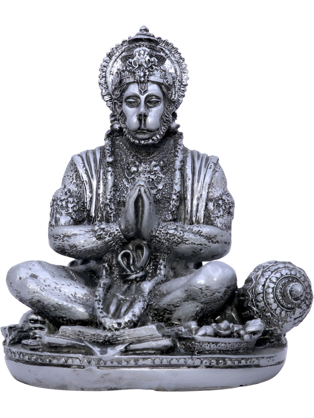 Aura Hanuman Silver Polyresin Natural Prayer Room Small Showpiece - 6.7 Inches