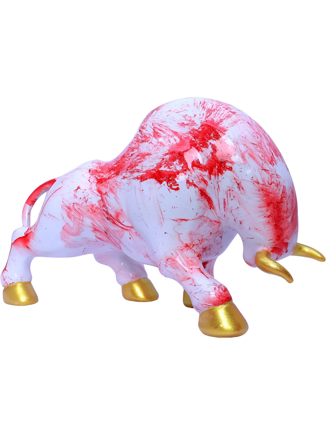 Aura Standing Bull White Polyresin Natural Living Room Small Showpiece - 6.7 Inches