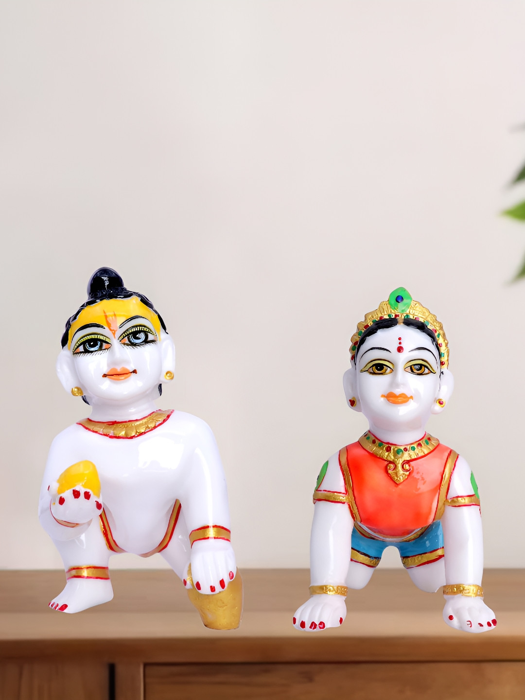 Aura Lalli and Gopal White Marble Natural Living Room Set of 2 Small Showpieces - 5.5 Inches