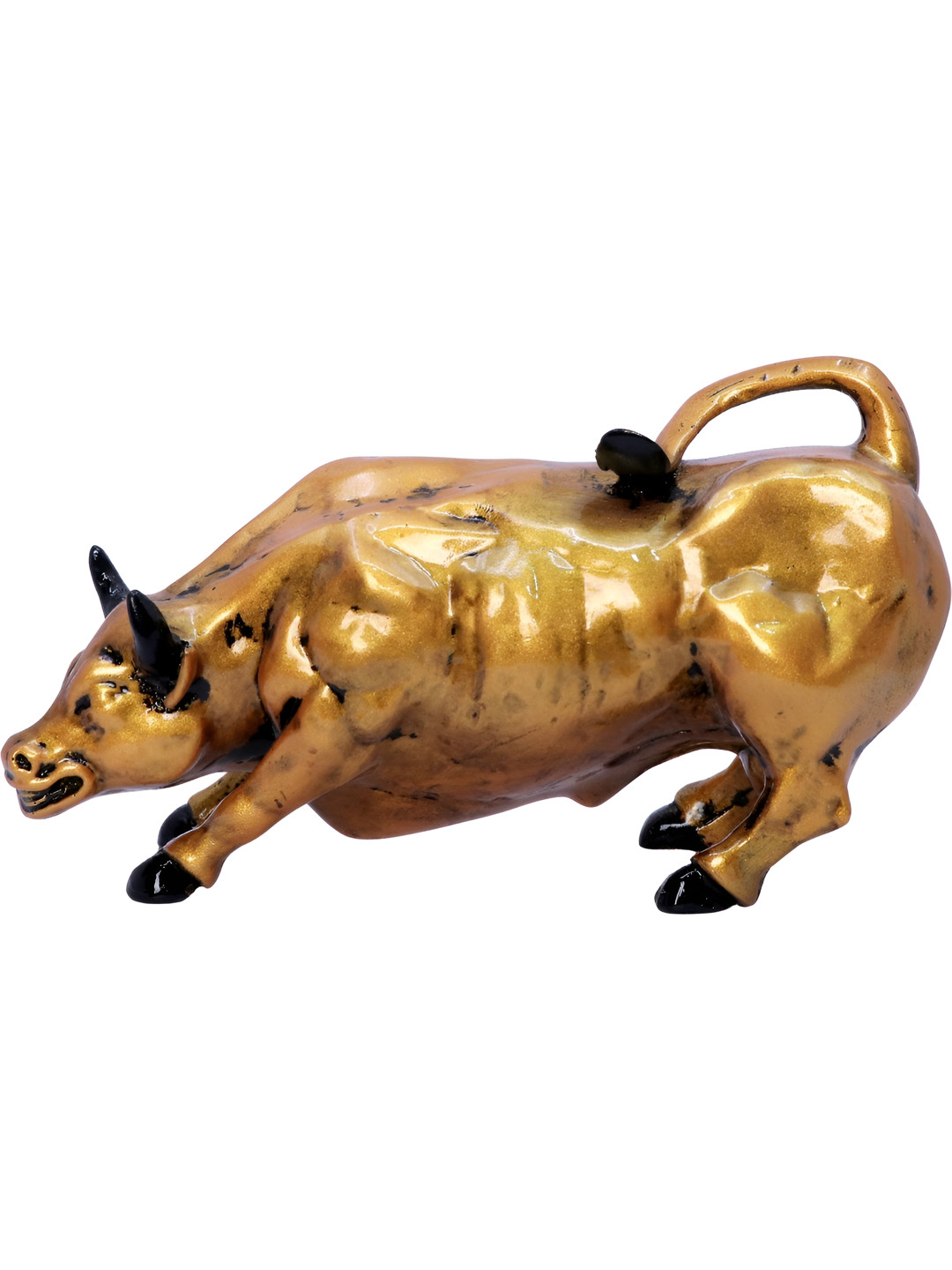 Aura Bull Gold Polyresin Matte Living Room Small Showpiece - 3.9 Inches